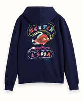 SCOTCH AND SODA Front Back Artwork Hoodie-Navy at Gravity NYC